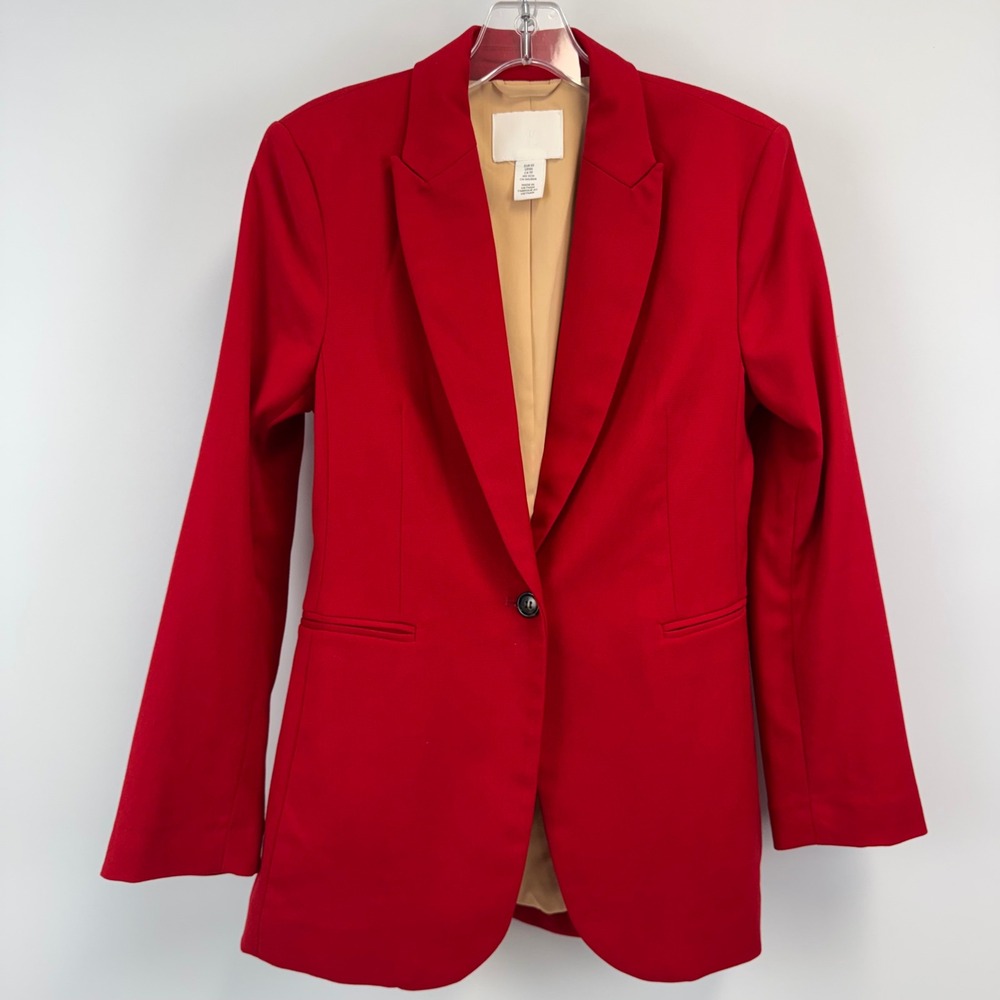 H&M Womens Red Single Button Tailored Blazer Jacket Size XS Notched Lapel